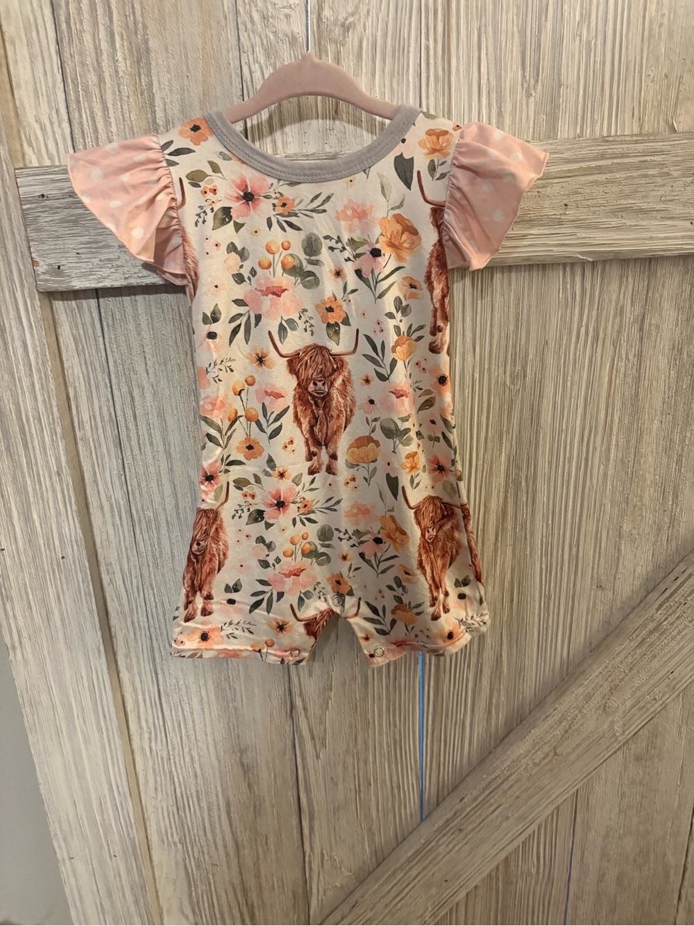 Infant Girls' Pink Floral & Cow One-Piece Romper